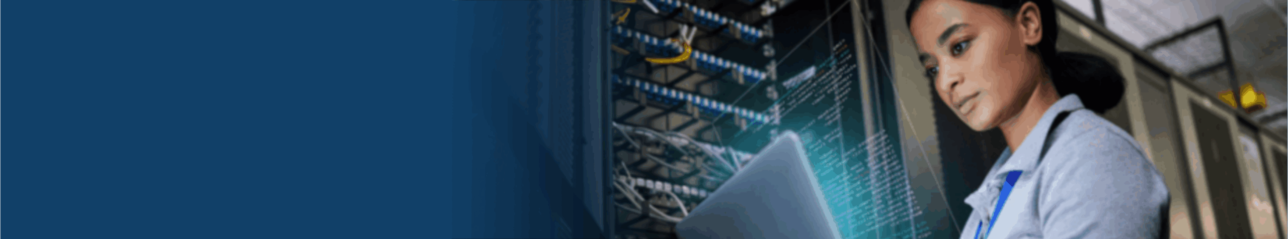 Gradient image of a woman looking at a computer screen